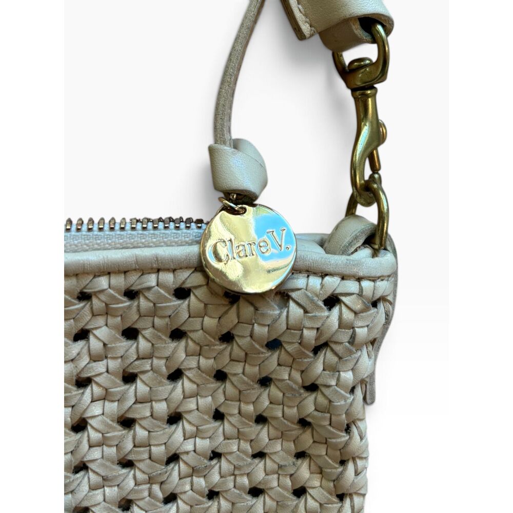Clare V. Petit Moyen Cream Woven Leather Crossbody Shoulder Bag